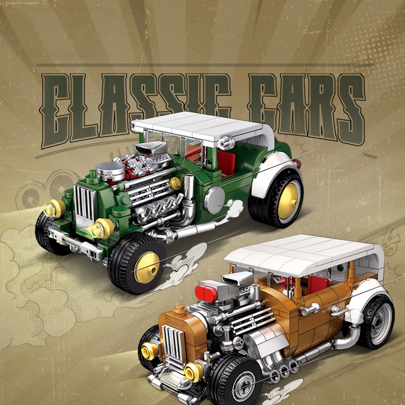 Vintage Collectible Ornaments - Retro vintage car building block set,