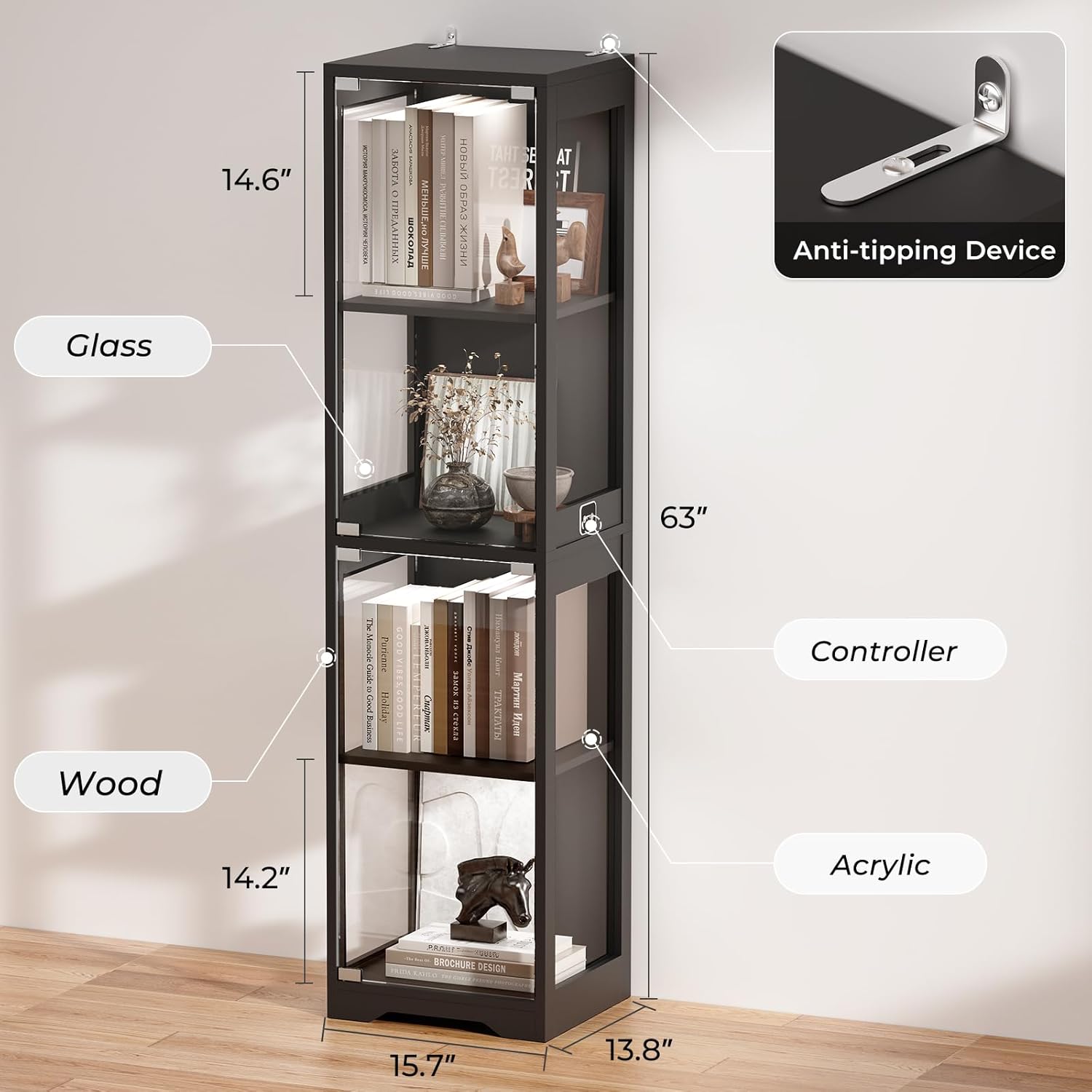 Glass Display Cabinet with 3 C - Collectible & Vintage Dolls For Halloween incelemesi ve fiyatı