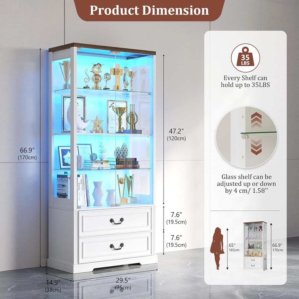4-Tier Glass Cabinet with Door - Collectible & Vintage Dolls For Halloween incelemesi ve fiyatı