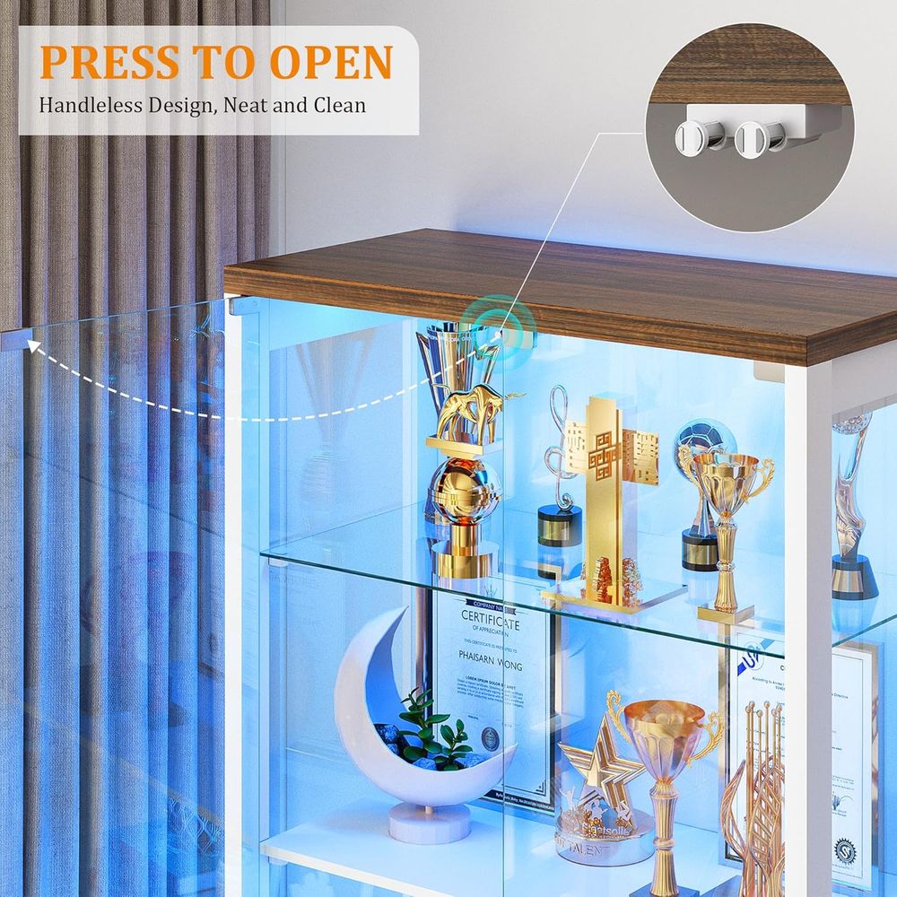 4-Tier Glass Cabinet with Door - Collectible & Vintage Dolls For Halloween incelemesi ve fiyatı
