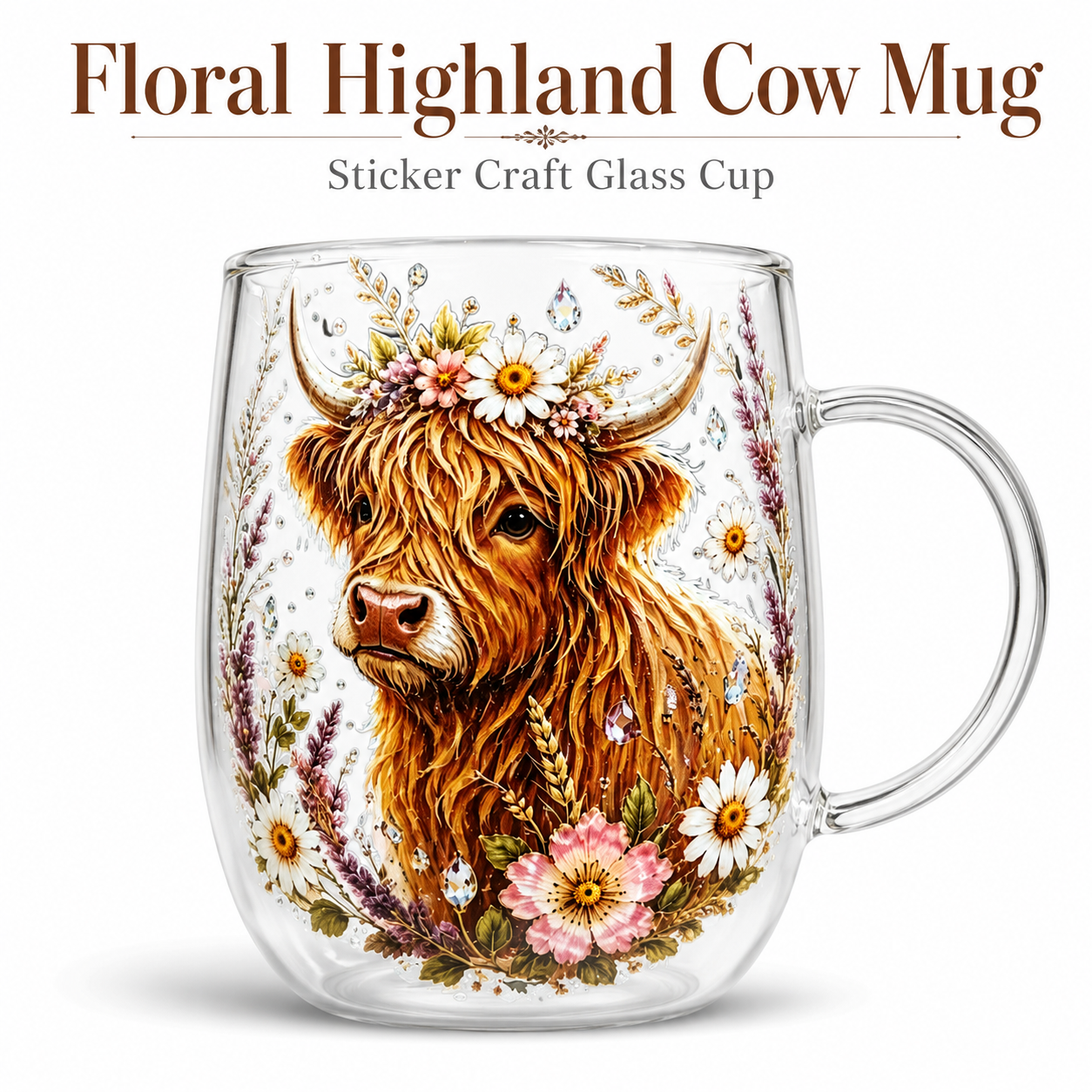 Vintage Highland Cattle Flower - Vintage Collectible Glass incelemesi ve fiyatı
