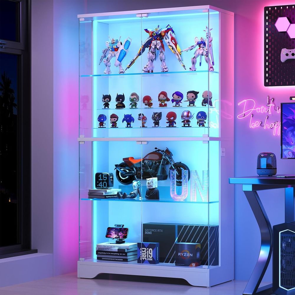 4-Tier Glass Display Cabinet w - Collectible & Vintage Dolls For Halloween incelemesi ve fiyatı