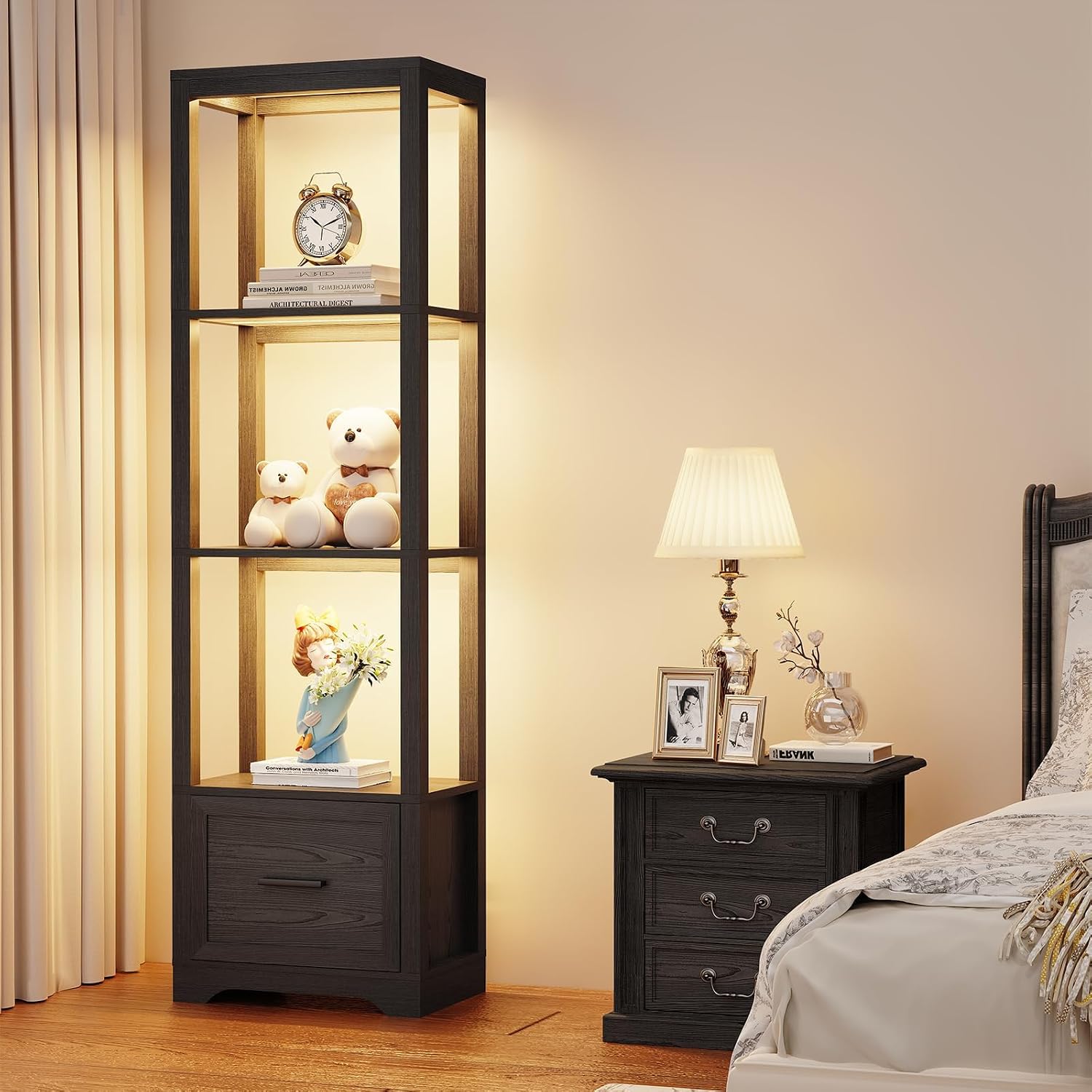 3-Color LED Display Shelf with - Collectible & Vintage Dolls For Halloween incelemesi ve fiyatı